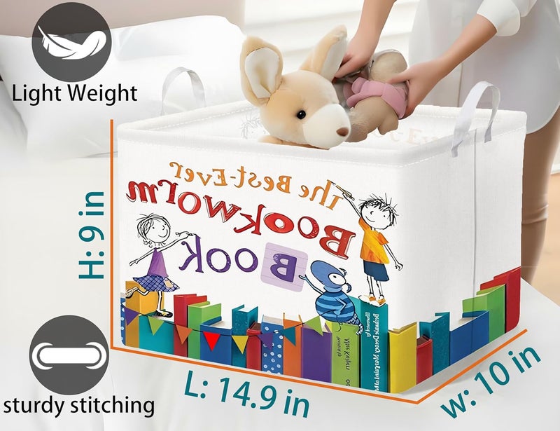 BOOHIT Large Kids Book Storage Bin Collapsible Nursery Toy Basket Canvas Teacher Crate Room Classroom Box Organizer Decor(Color Book) - Image 2